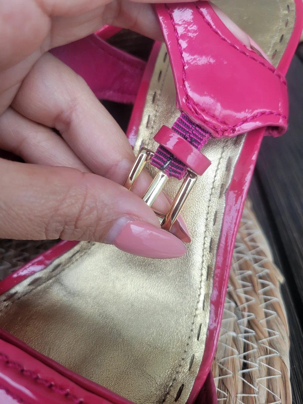 Coach Hot Pink Patent Leather Wedge Sandals